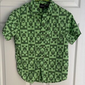 Minecraft Green Pixel Pattern Kids Button Down Shirt